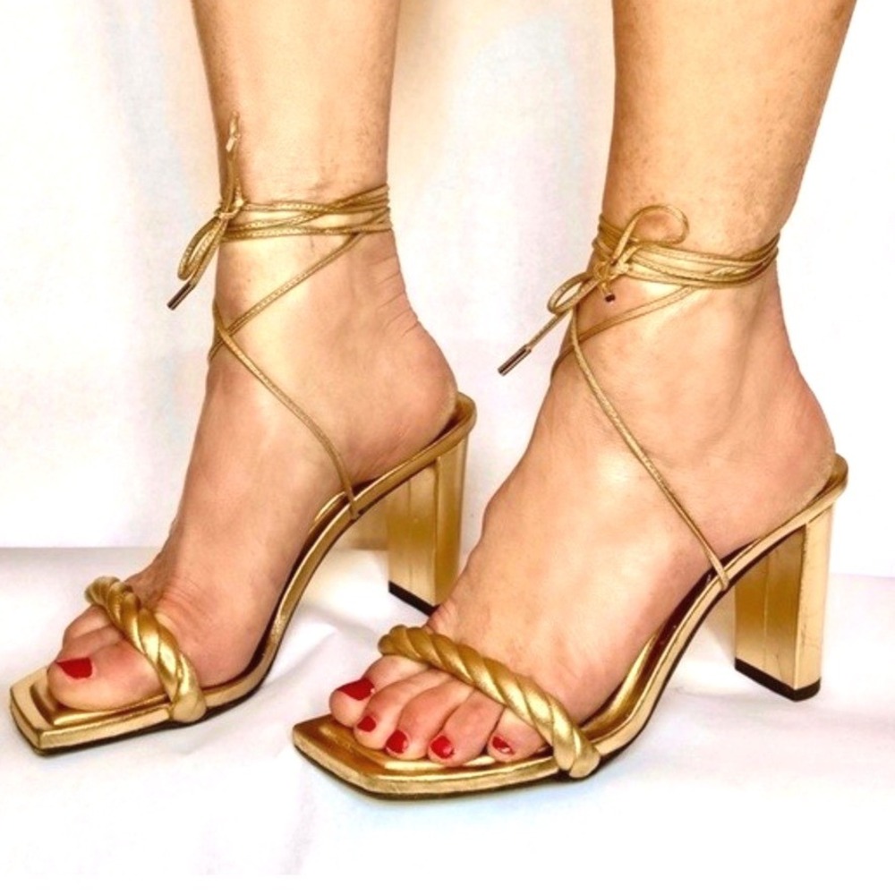 JIMMY CHOO GOLD LEATHER DIOSA 85 SANDAL Size EU39.5 US 8.5